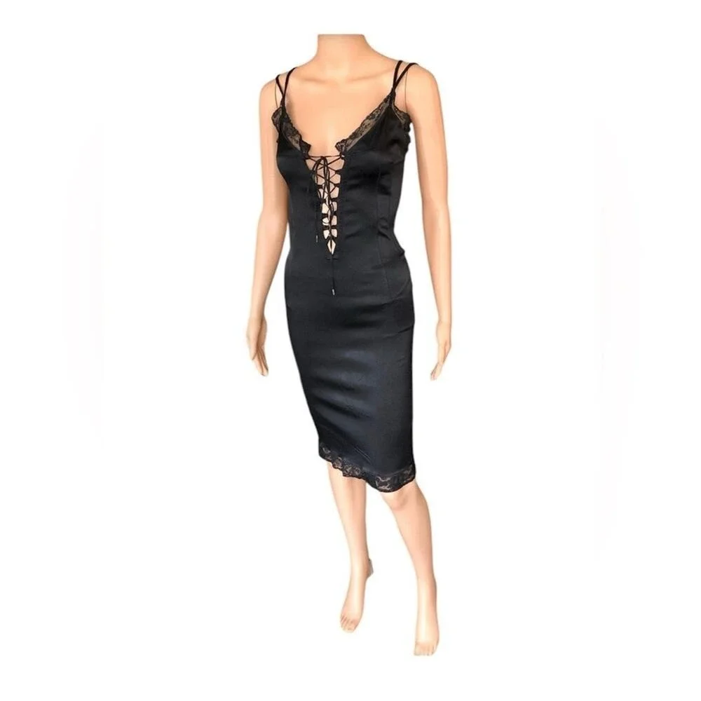 D&G by Dolce & Gabbana c. 2001 Corset Lace Up Bustier Black Dress 0
